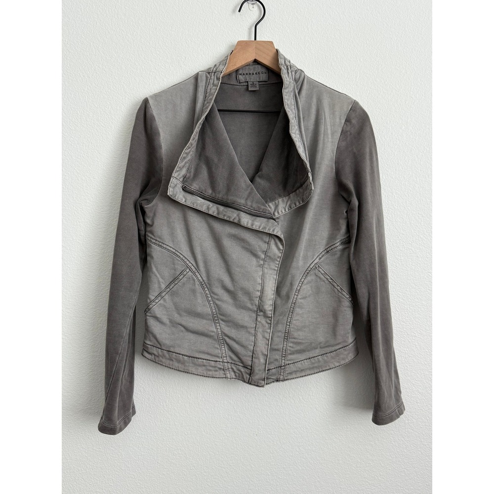 Marrakech Gray Mixed Media Moto Jacket S Asymmetric Zip Biker Utility Goth